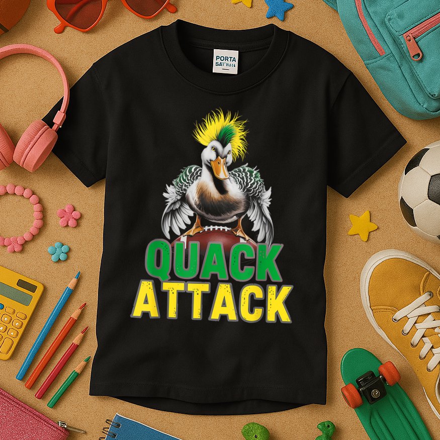 Vintage Funny Quack Attack White Green And Yellow Duck Kids T-Shirt