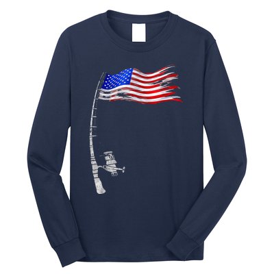 Vintage Fishing Rod American Flag Funny Fishing Gift Long Sleeve Shirt