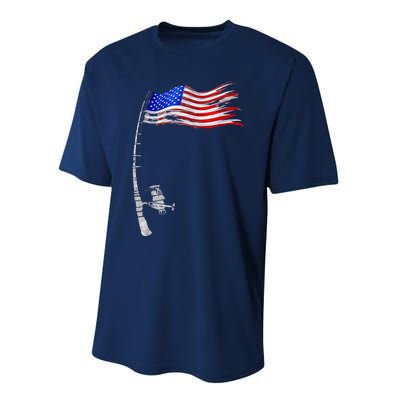 Vintage Fishing Rod American Flag Funny Fishing Gift Performance Sprint T-Shirt