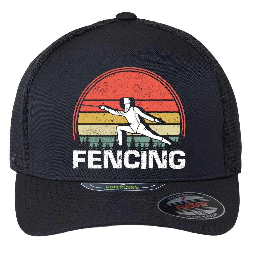 Vintage Fencer Retro Fencing Sports Duel Fight Saber Rapier Gift Flexfit Unipanel Trucker Cap