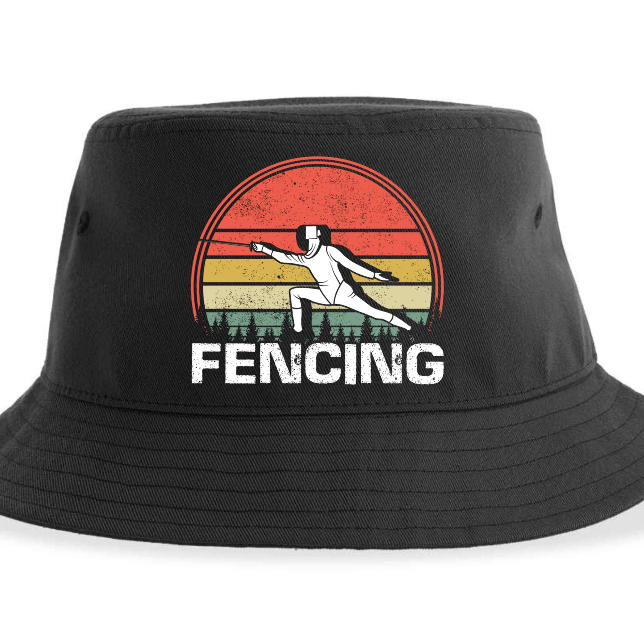 Vintage Fencer Retro Fencing Sports Duel Fight Saber Rapier Gift Sustainable Bucket Hat
