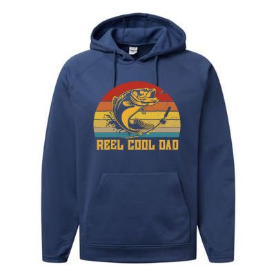 Vintage Fishing Reel Cool Dad Funny Fathers Day Performance Fleece Hoodie