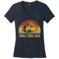 Vintage Fishing Reel Cool Dad Funny Fathers Day Women's V-Neck T-Shirt