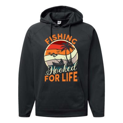 Vintage Fishing Retro Graphic Performance Fleece Hoodie