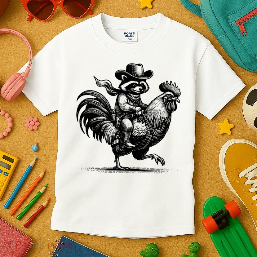 Vintage Funny Raccoon With Cowboy Hat Kids T-Shirt