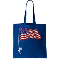 Vintage Fishing Rod American Flag Patriotic 4th Of July Usa Gift Tote Bag