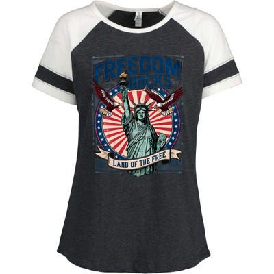 Vintage Freedom Rocks Land Of The Free 4th Of July Enza Ladies Jersey Colorblock Tee