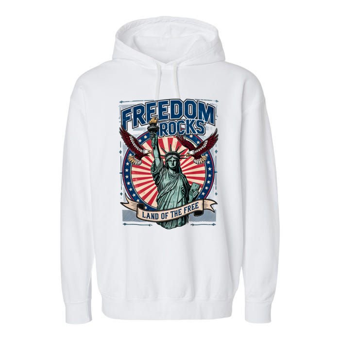 Vintage Freedom Rocks Land Of The Free 4th Of July Garment-Dyed Fleece Hoodie