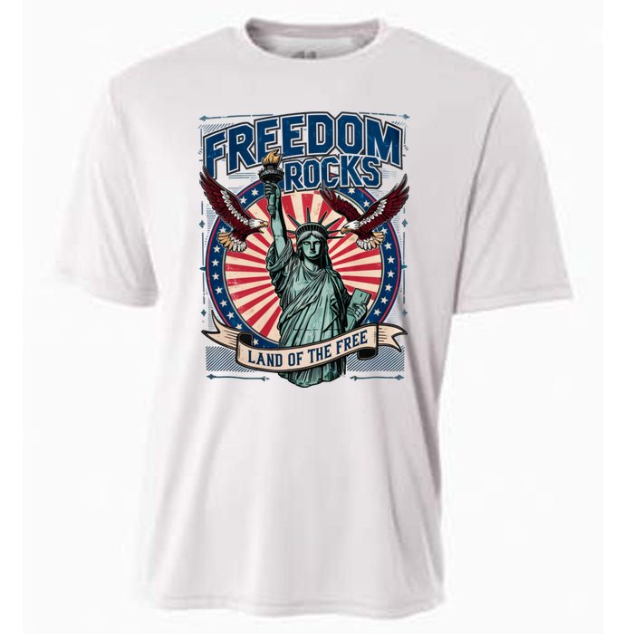 Vintage Freedom Rocks Land Of The Free 4th Of July Cooling Performance Crew T-Shirt