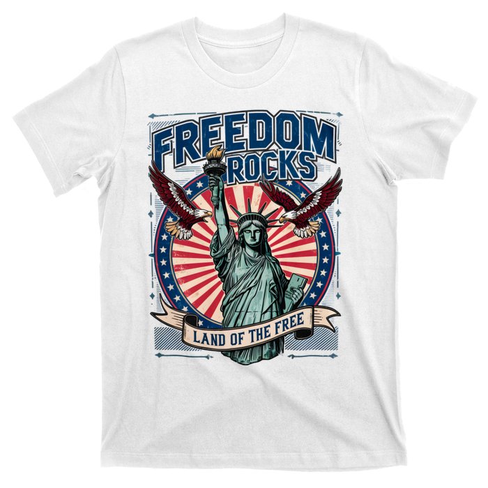 Vintage Freedom Rocks Land Of The Free 4th Of July T-Shirt