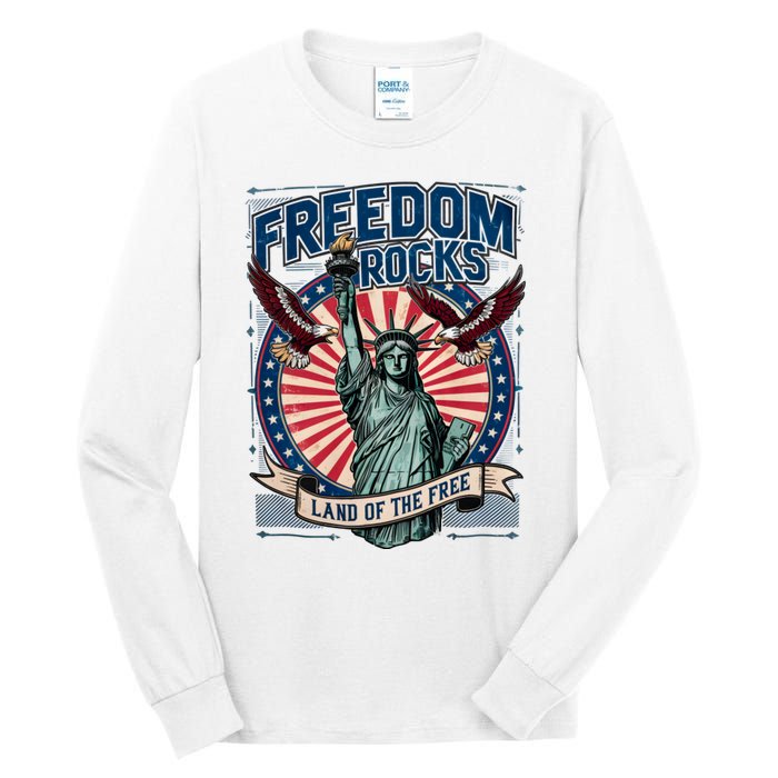 Vintage Freedom Rocks Land Of The Free 4th Of July Tall Long Sleeve T-Shirt