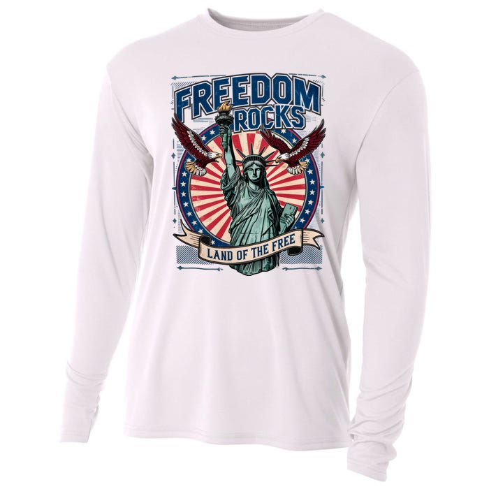 Vintage Freedom Rocks Land Of The Free 4th Of July Cooling Performance Long Sleeve Crew