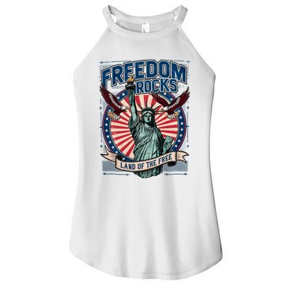 Vintage Freedom Rocks Land Of The Free 4th Of July Women’s Perfect Tri Rocker Tank