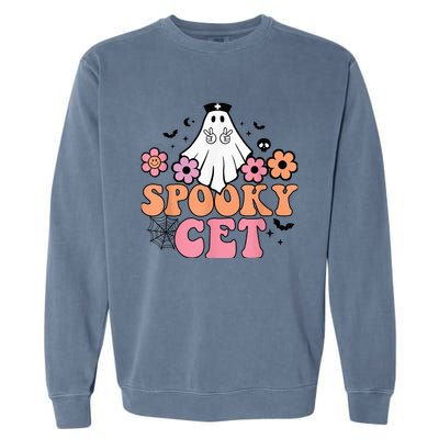 Vintage Floral spooky CET Certified Ekg Tech Halloween boo Garment-Dyed Sweatshirt