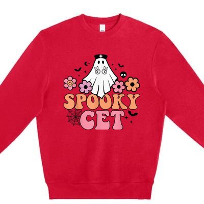 Vintage Floral spooky CET Certified Ekg Tech Halloween boo Premium Crewneck Sweatshirt