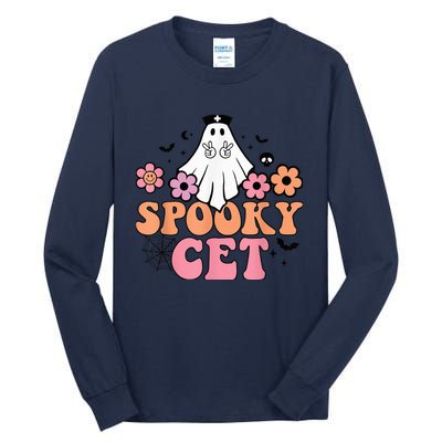 Vintage Floral spooky CET Certified Ekg Tech Halloween boo Tall Long Sleeve T-Shirt