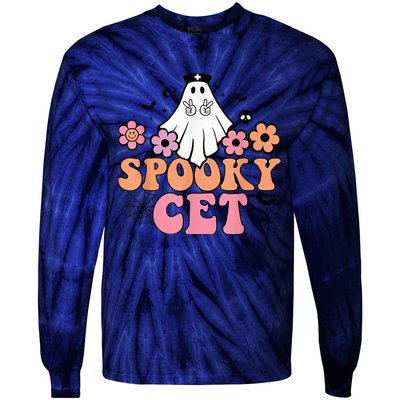 Vintage Floral spooky CET Certified Ekg Tech Halloween boo Tie-Dye Long Sleeve Shirt