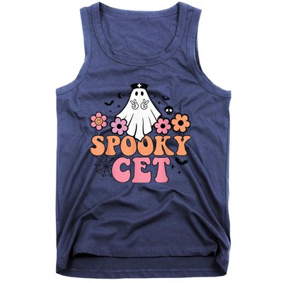 Vintage Floral spooky CET Certified Ekg Tech Halloween boo Tank Top