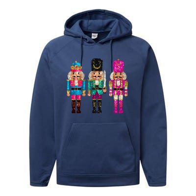 Vintage Funny Sequin Cheerful Nutcrackers Christmas Performance Fleece Hoodie