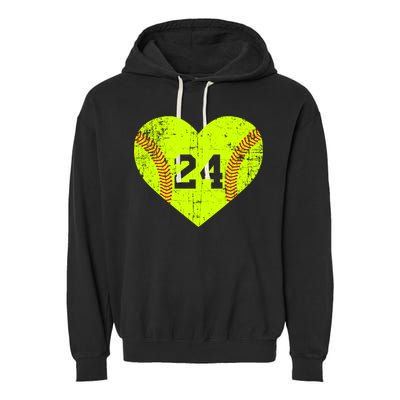 Vintage Fastpitch Softball 24 Jersey Number Gift Garment-Dyed Fleece Hoodie
