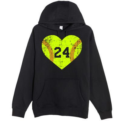 Vintage Fastpitch Softball 24 Jersey Number Gift Premium Pullover Hoodie