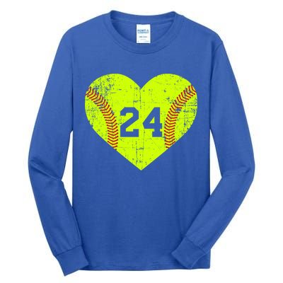 Vintage Fastpitch Softball 24 Jersey Number Gift Tall Long Sleeve T-Shirt