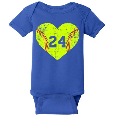 Vintage Fastpitch Softball 24 Jersey Number Gift Baby Bodysuit
