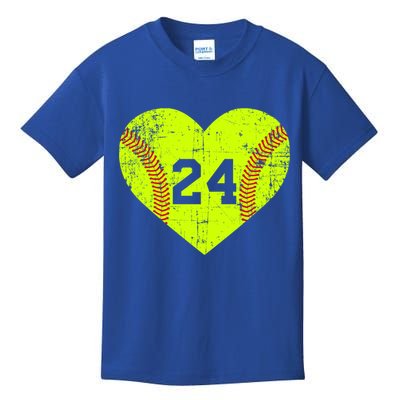 Vintage Fastpitch Softball 24 Jersey Number Gift Kids T-Shirt