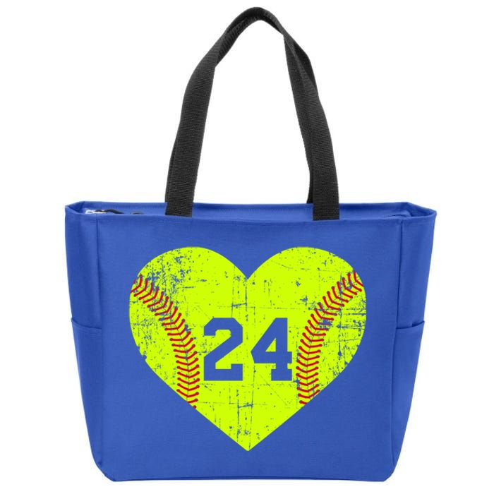 Vintage Fastpitch Softball 24 Jersey Number Gift Zip Tote Bag