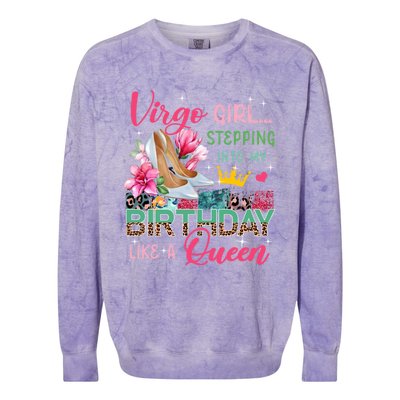 Virgo Funny Stepping Into Like Queen Floral High Heels Gift Colorblast Crewneck Sweatshirt