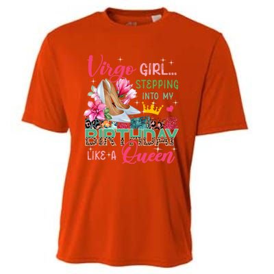 Virgo Funny Stepping Into Like Queen Floral High Heels Gift Cooling Performance Crew T-Shirt