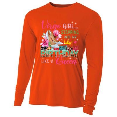 Virgo Funny Stepping Into Like Queen Floral High Heels Gift Cooling Performance Long Sleeve Crew