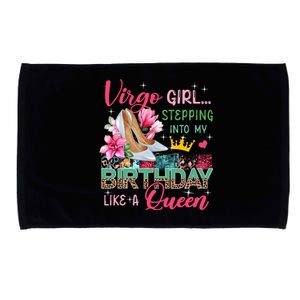 Virgo Funny Stepping Into Like Queen Floral High Heels Gift Microfiber Hand Towel