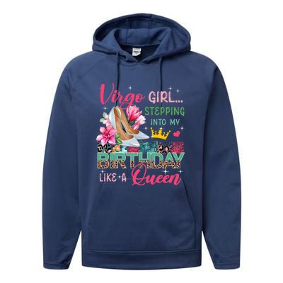 Virgo Funny Stepping Into Like Queen Floral High Heels Gift Performance Fleece Hoodie