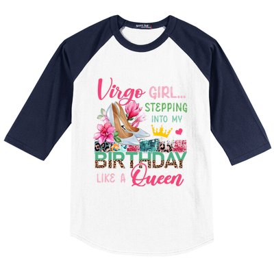 Virgo Funny Stepping Into Like Queen Floral High Heels Gift Baseball Sleeve Shirt