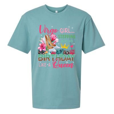 Virgo Funny Stepping Into Like Queen Floral High Heels Gift Sueded Cloud Jersey T-Shirt