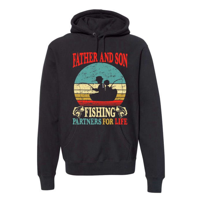 Vintage Father Son Fishing Partners For Life Dad Matching Premium Hoodie