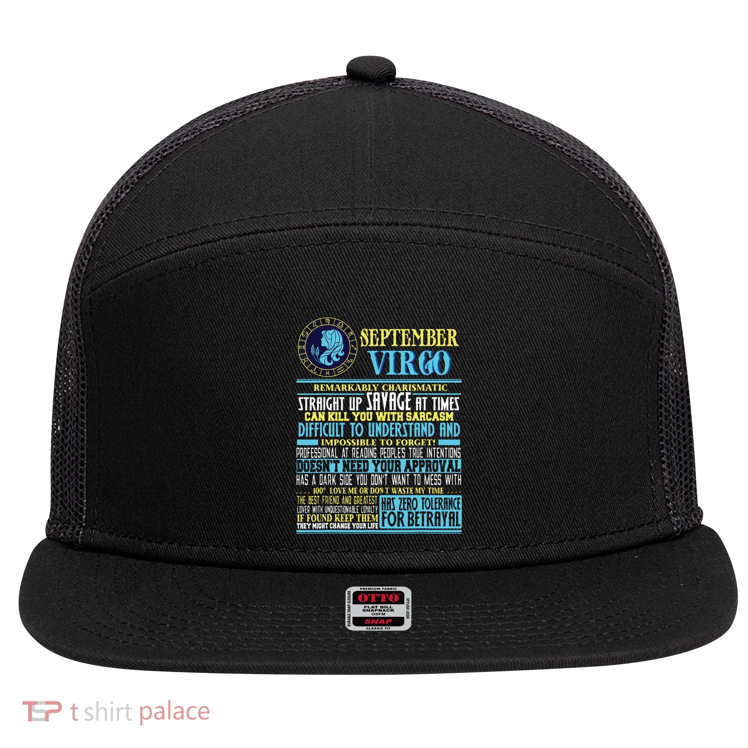 Virgo Facts Shirts Funny September Virgo Gift 7 Panel Mesh Trucker Snapback Hat