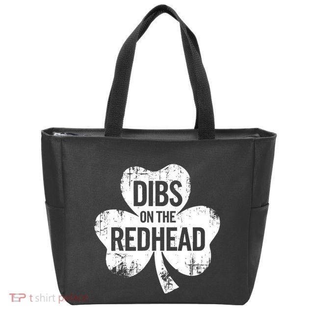 Vintage Funny St Patricks Day Shamrock Dibs On The Redhead Zip Tote Bag