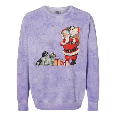 Vintage Funny Shih Tzu Dog And Santa Clause Merry Christmas Colorblast Crewneck Sweatshirt