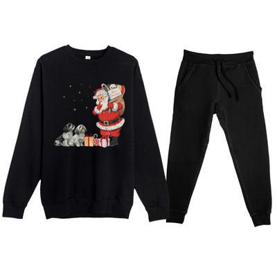 Vintage Funny Shih Tzu Dog And Santa Clause Merry Christmas Premium Crewneck Sweatsuit Set