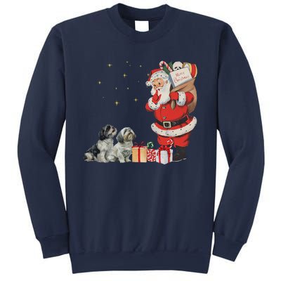 Vintage Funny Shih Tzu Dog And Santa Clause Merry Christmas Sweatshirt