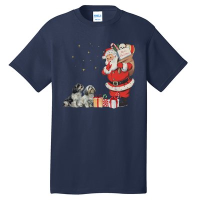 Vintage Funny Shih Tzu Dog And Santa Clause Merry Christmas Tall T-Shirt