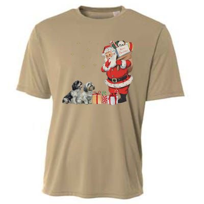 Vintage Funny Shih Tzu Dog And Santa Clause Merry Christmas Cooling Performance Crew T-Shirt