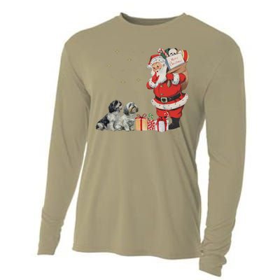 Vintage Funny Shih Tzu Dog And Santa Clause Merry Christmas Cooling Performance Long Sleeve Crew