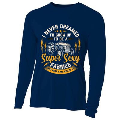 Vintage Farmer Shirts Men Tractor Gift Boy Farm Rancher Cooling Performance Long Sleeve Crew