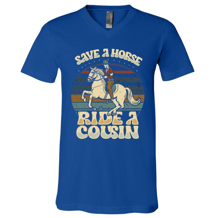 vintage funny sayings Save A Horse Ride A Cousin V-Neck T-Shirt