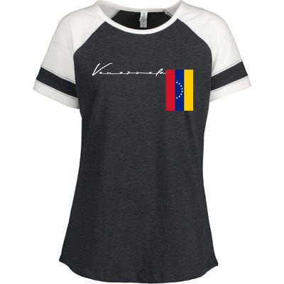 Venezuela Flag Signature Patriotic Pole Gift Enza Ladies Jersey Colorblock Tee