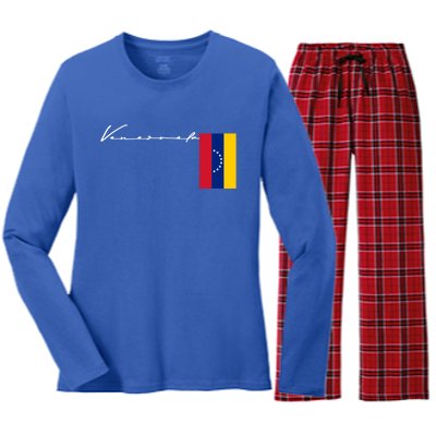 Venezuela Flag Signature Patriotic Pole Gift Women's Long Sleeve Flannel Pajama Set 