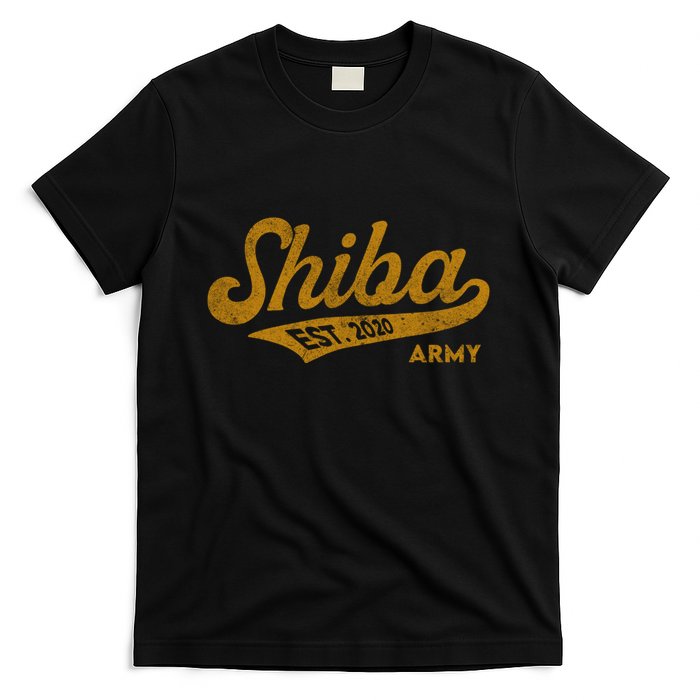 Vintage Funny Shiba Army Coin Script Bold Font Shiba Inu T-Shirt